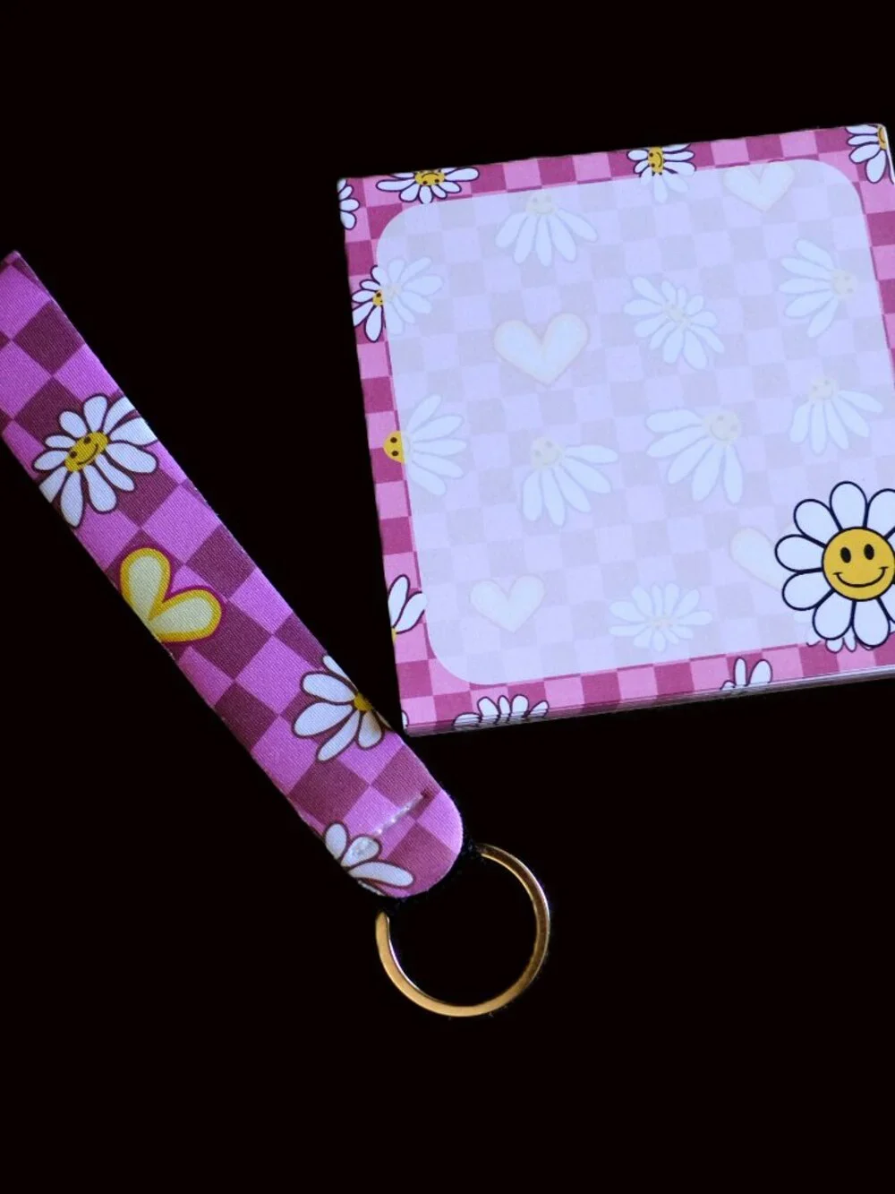 Colorful Handmade Matching Set, checkered, daisy, pink, gift, zipper, book